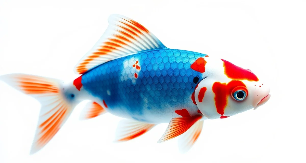 Premium Asagi koi with developing hi pattern Asagi koi fish displaying blue scale network and red hi markings in clear pond water for proper health monitoring