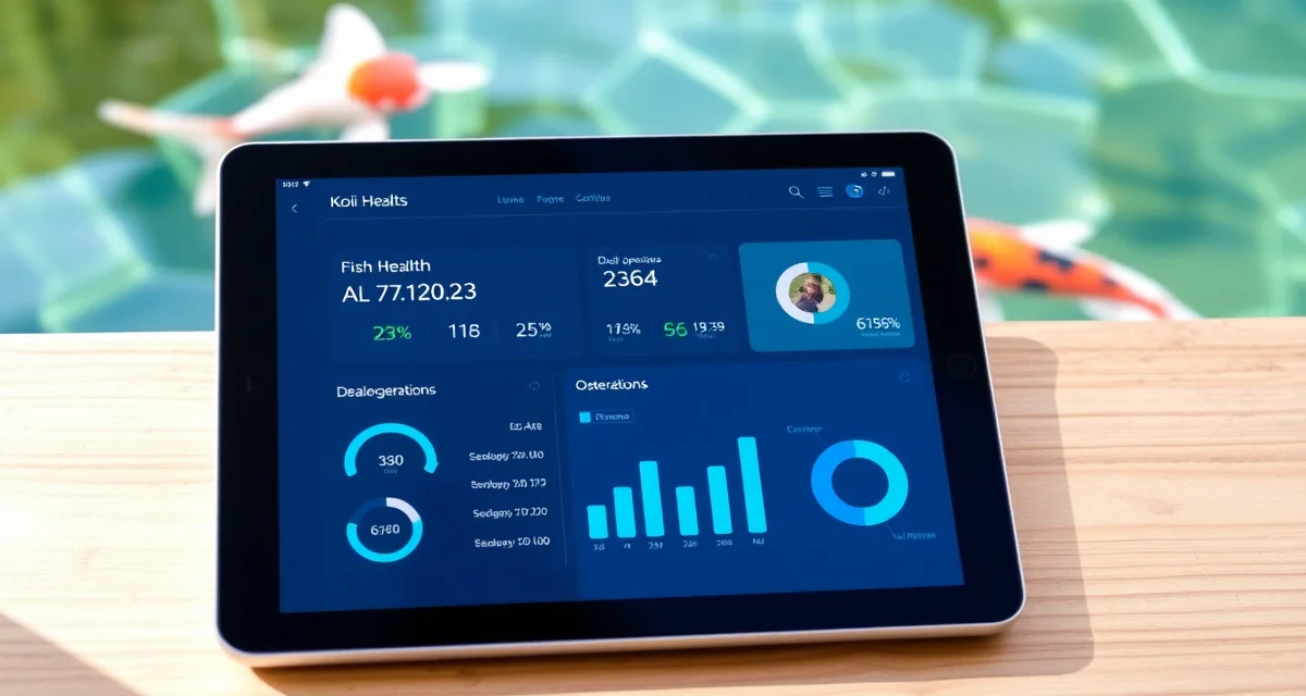 Koi dealer management platform interface Best koi app for dealers dashboard showing fish health analytics and quarantine management system for professional koi operations