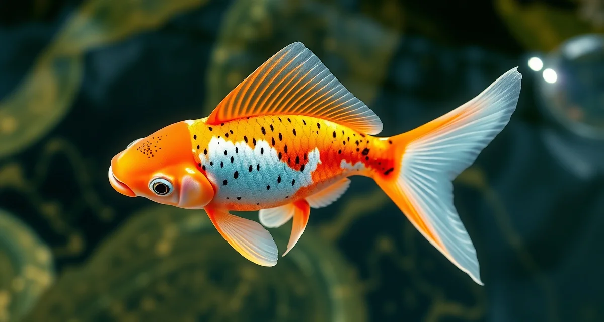 Advanced fin condition monitoring for butterfly koi health Butterfly koi fish displaying detailed fin structure in clear pond water monitored by KoiQuanta management software