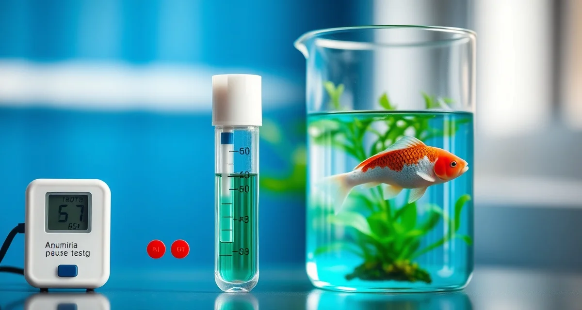 Ammonia testing equipment for koi pond water analysis Digital ammonia test kit measuring water quality in koi pond, essential for monitoring safe nitrogen cycle levels