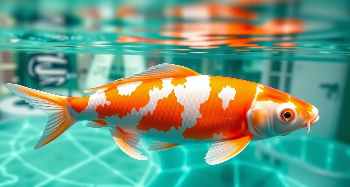 Show-quality koi fish ready for auction bidding Premium kohaku koi fish displayed at auction showing vibrant coloring and health indicators for bidding evaluation.