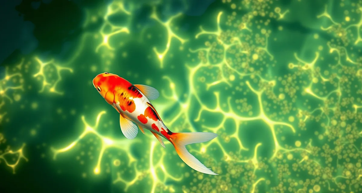Koi pond water quality and bacterial disease prevention Healthy koi fish in clear pond water demonstrating proper bacterial prevention through water quality management and stress reduction techniques.