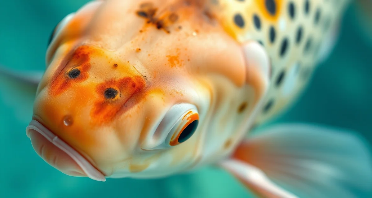 Early disease detection in koi fish Koi disease identification visual showing common bacterial and parasitic infection symptoms on fish scales and fins