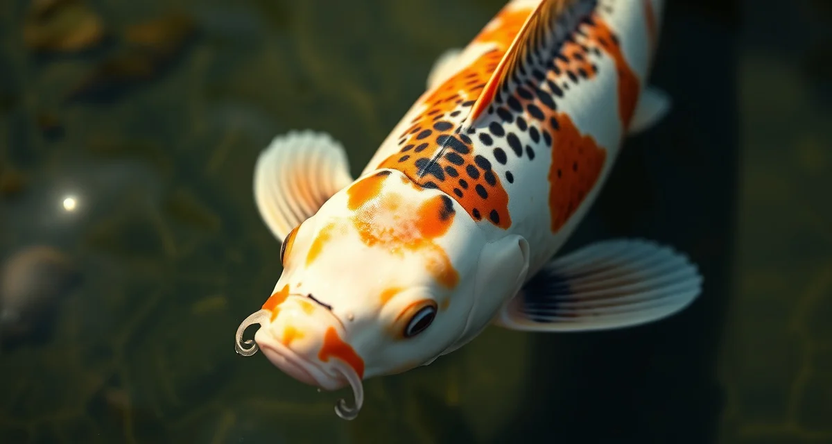 Koi identification tagging technology Close-up of koi fish with PIT tag for individual identification and health record tracking