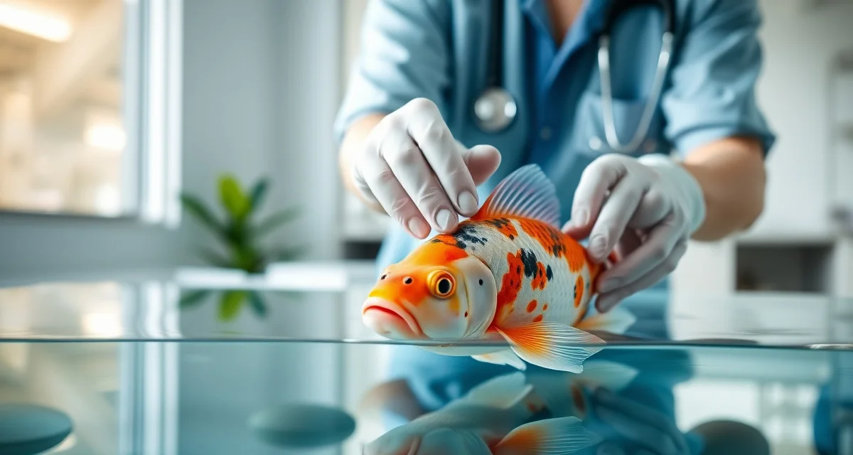 Expert Koi Veterinary Care Qualified fish veterinarian examining a koi fish during a professional health consultation and diagnosis session