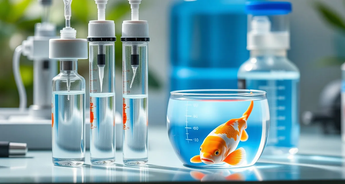 KHV prevention and biosecurity measures for koi pond management Koi herpesvirus prevention setup showing water quality testing equipment and biosecurity protocols for disease prevention in koi ponds.