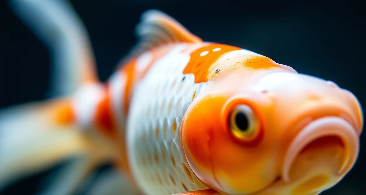 Ich parasite infection visible on koi fish Koi fish displaying white spot ich parasites on skin and fins during trophont stage of infection cycle