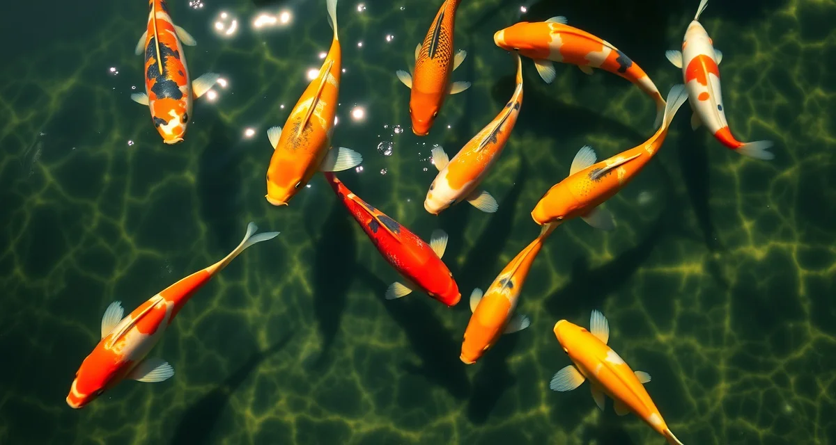 Koi pond water quality and immune health Healthy koi fish swimming in clear, optimal water quality conditions supporting strong immune function and fish health