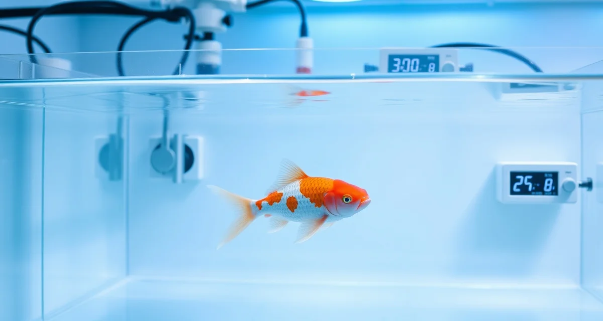 Medication withdrawal timeline tracking for koi aquaculture Koi pond medication withdrawal period monitoring setup with water quality analytics equipment and timer display for food safety compliance