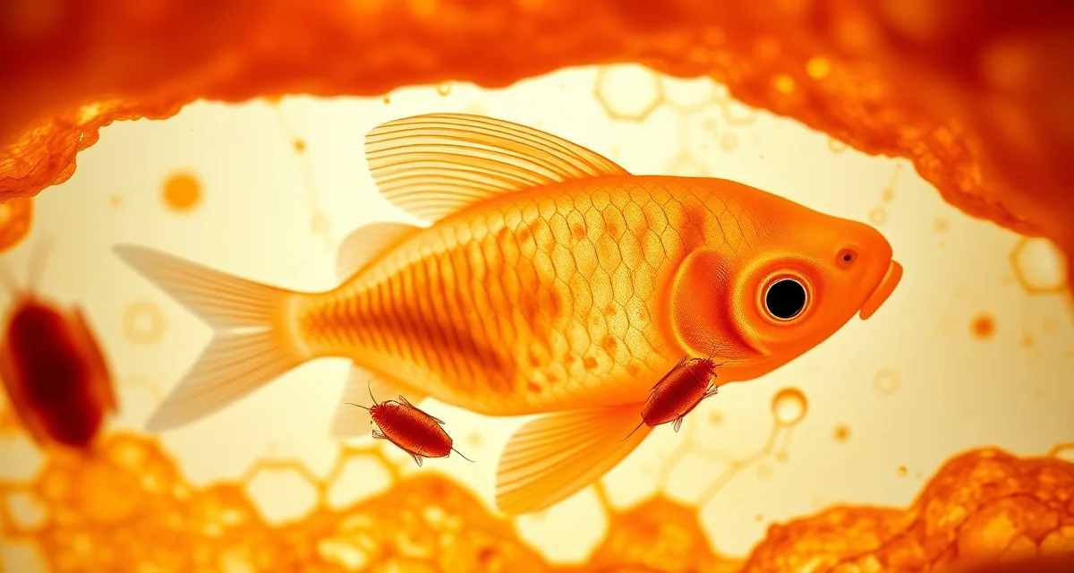 Monogenean fluke parasites microscopic view Detailed illustration of monogenean flukes parasites affecting koi fish gills and skin, showing Gyrodactylus and Dactylogyrus species for disease identification and treatment