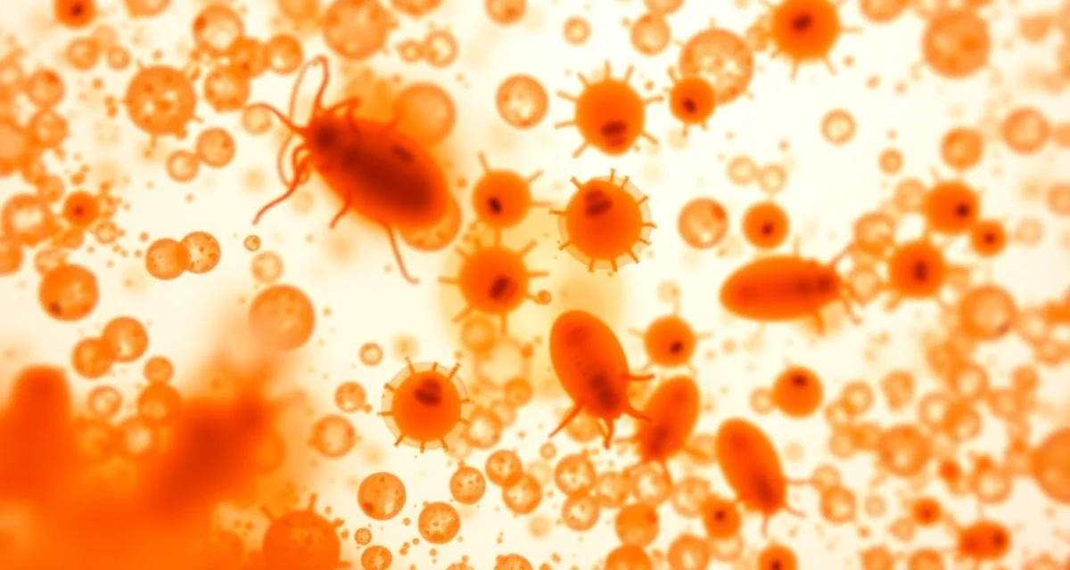 Myxobolus parasite infection in koi fish tissue Microscopic view of Myxobolus cerebralis parasites causing whirling disease in koi fish, showing infection detail and cellular damage