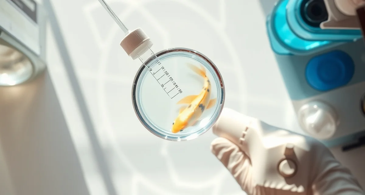 Water dechlorination process for healthy koi ponds Clear koi pond water being treated with dechlorinator solution to remove chlorine and chloramine for safe fish health