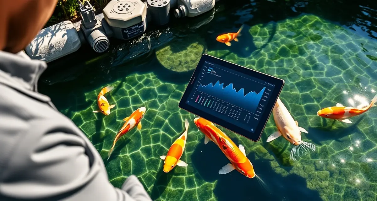 Digital pond monitoring for professional installers Water garden installer using KoiQuanta analytics platform to monitor koi pond water quality and fish health parameters remotely
