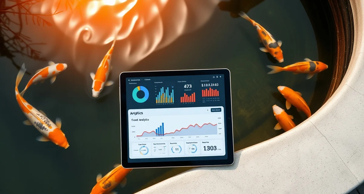 Digital water quality tracking for koi fish health Koi pond water quality monitoring dashboard showing analytics alternatives to KoiControl software.