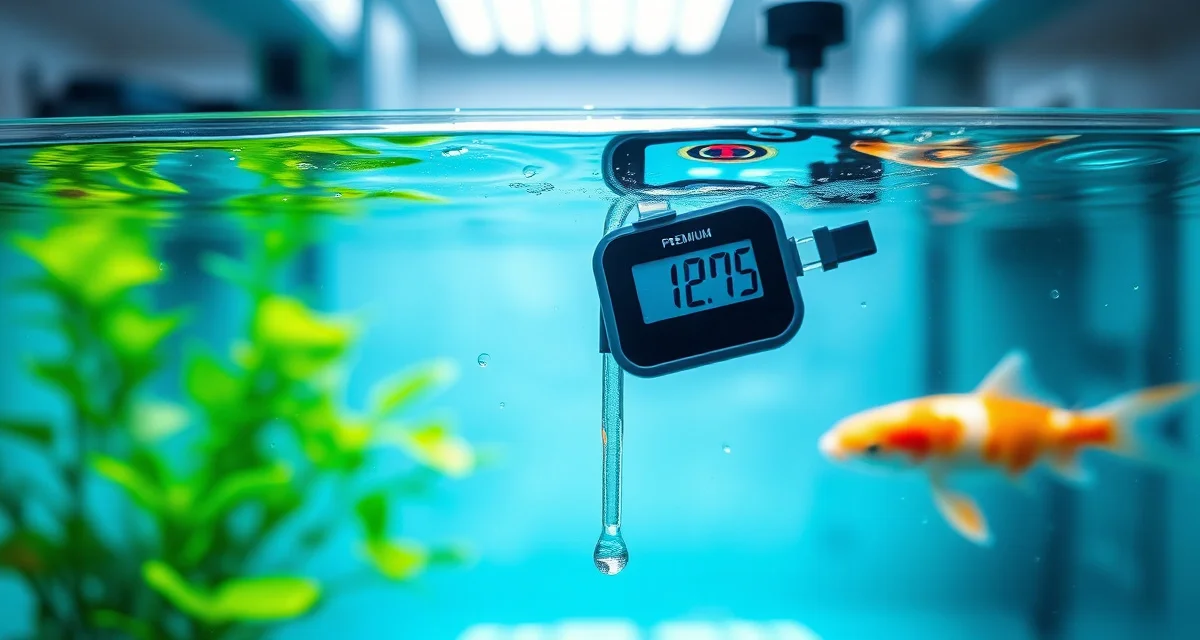 Professional pH testing equipment for koi pond water analysis Digital pH meter measuring koi pond water quality with precision analytics for stable pH management and fish health monitoring