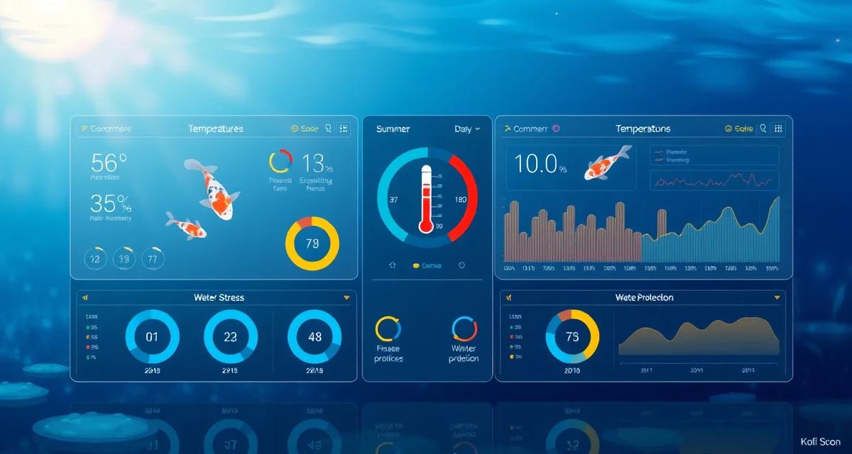 South Dakota Koi Dealer Software Dashboard Koi pond water quality monitoring dashboard displaying dual temperature management for South Dakota's extreme climate conditions