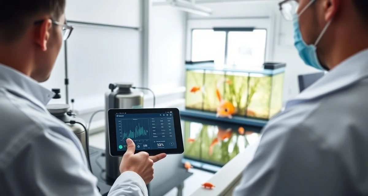 Illinois koi dealer water quality management system Koi dealer using water quality analytics software to monitor pond health during Illinois winter season with digital monitoring equipment