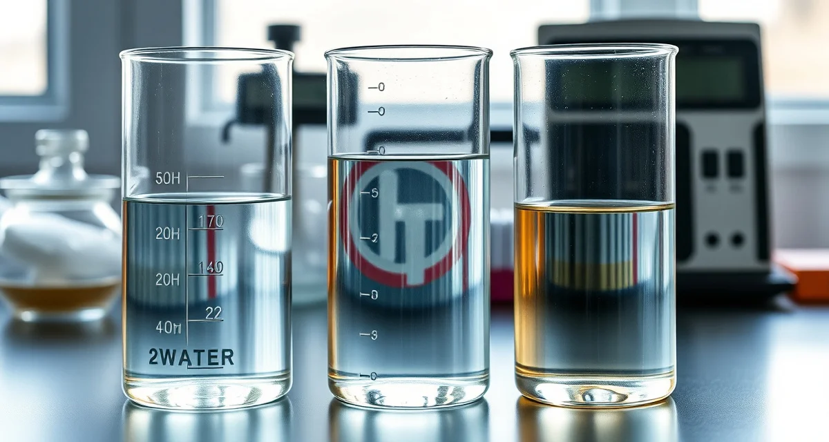 Water quality testing for koi pond sources Comparison of three koi pond water sources: well water, municipal tap water, and rainwater in test beakers showing clarity differences