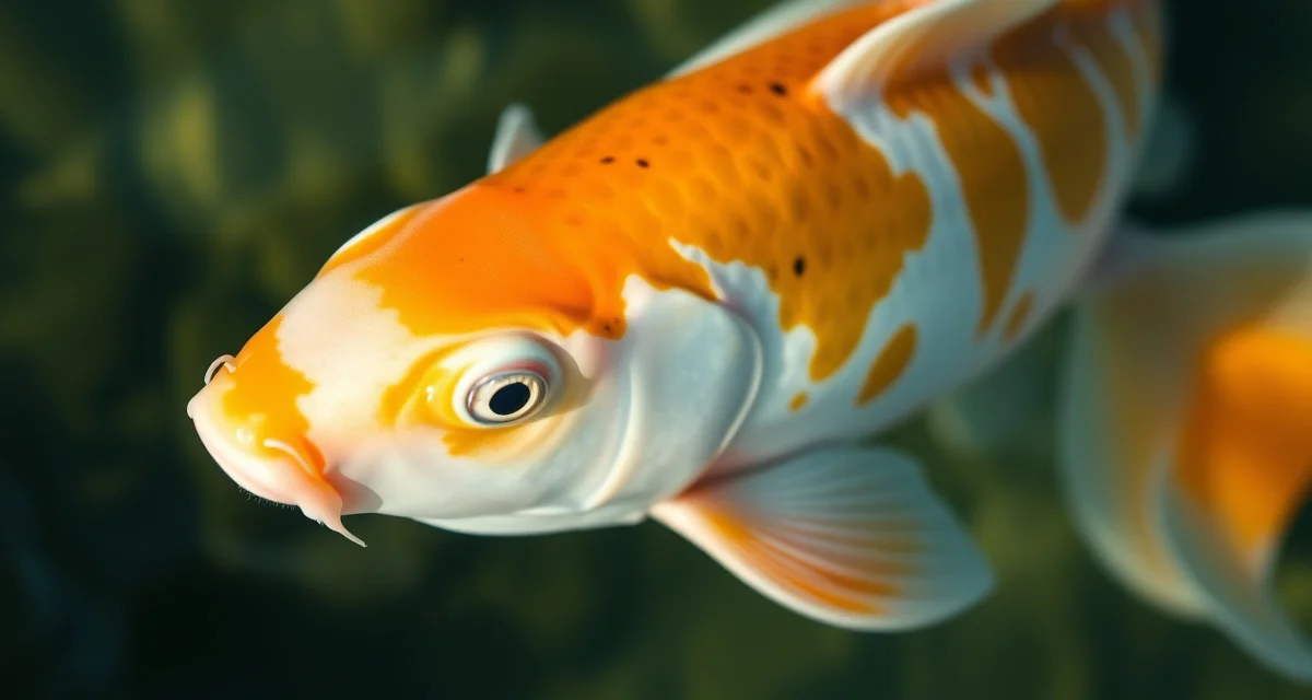 Koi eye health and exophthalmia comparison Healthy koi fish in clear water showing normal eye anatomy, contrasting with pop eye exophthalmia condition in pond.