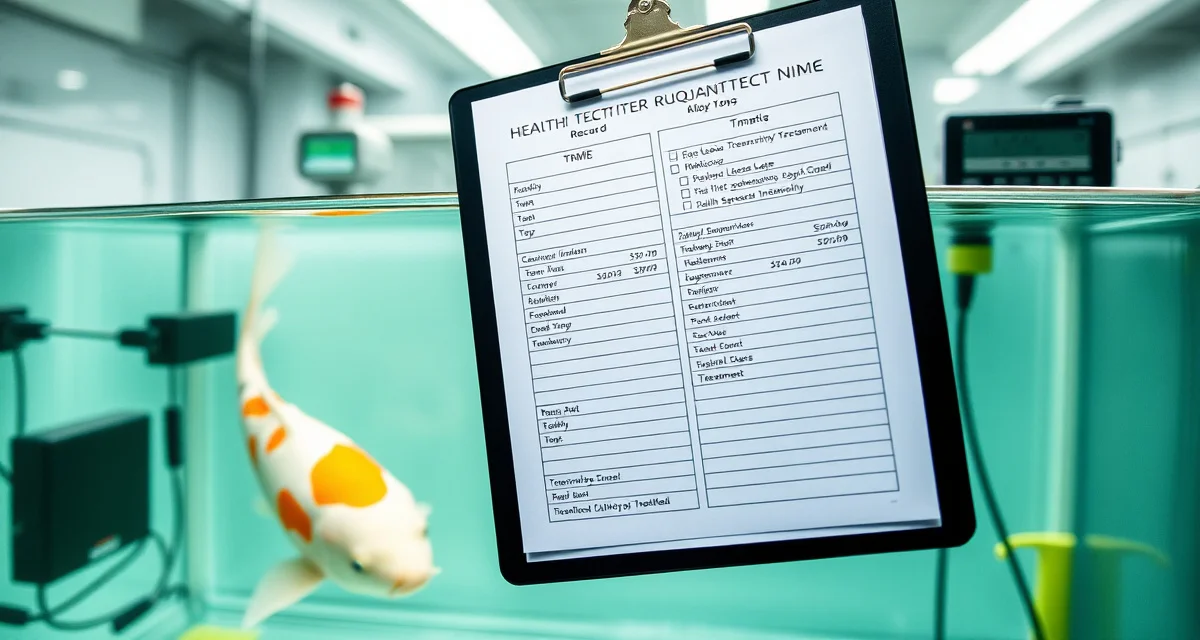 Professional quarantine documentation for koi dealers Koi quarantine record keeping system showing timestamped health observations and treatment documentation for fish disease prevention.