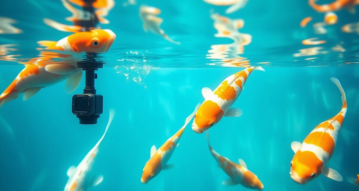 Dissolved oxygen monitoring for summer koi quarantine management Advanced water quality monitoring system tracking dissolved oxygen levels in summer koi quarantine pond with healthy koi fish.