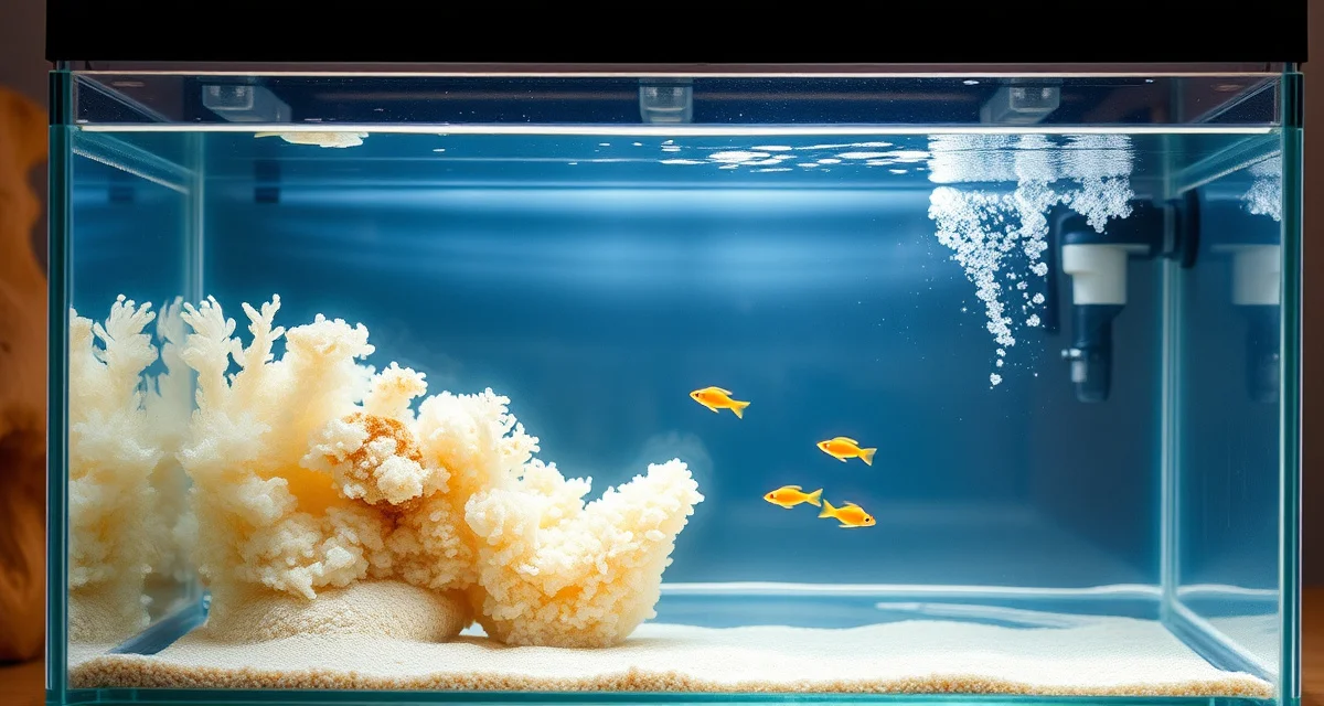 Professional quarantine tank cycling system Cycled koi quarantine tank with seeded filter media showing established bacterial colonies and clear water conditions for fish health