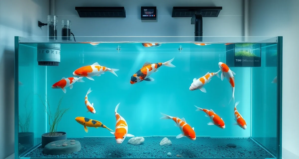 Quarantine tank best practices for koi fish health Properly established koi quarantine tank with biological filtration and healthy fish, demonstrating correct quarantine protocol setup.