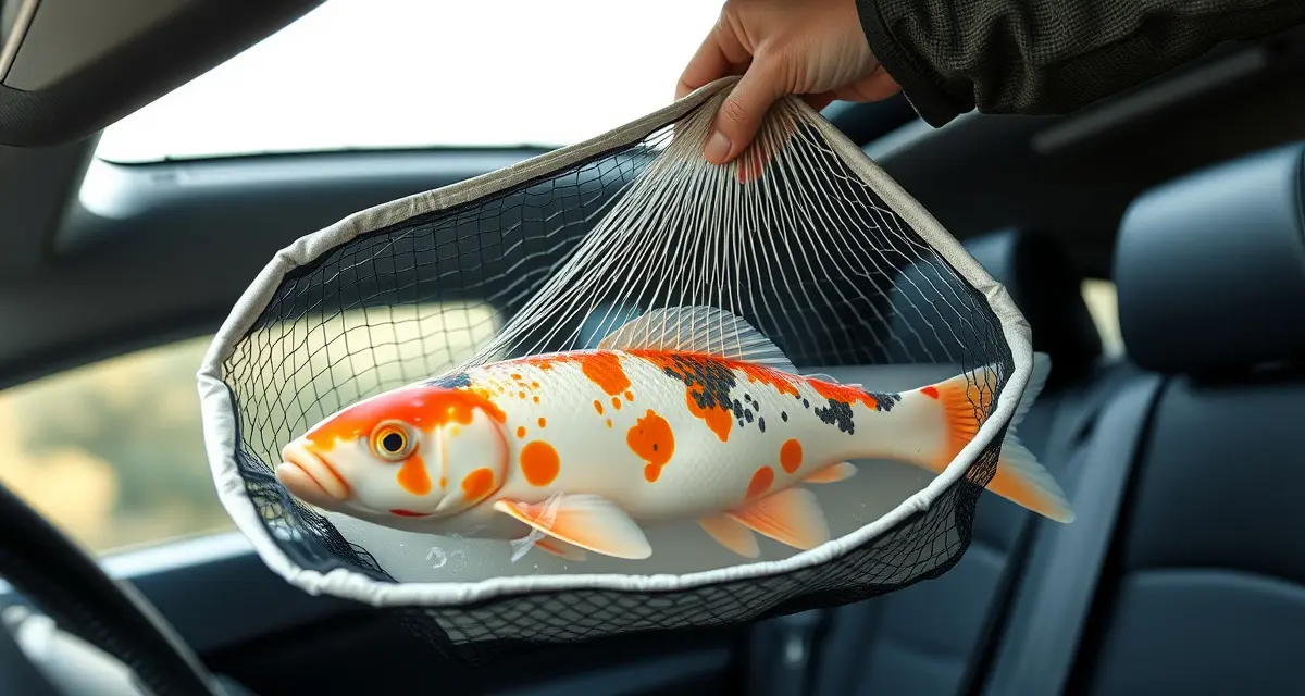 Professional koi transport preparation for shows Koi fish being safely bagged and prepared for show transport using professional handling techniques to minimize stress