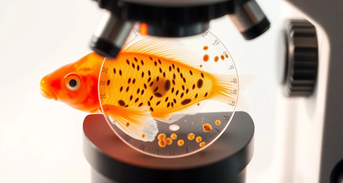 Koi parasites under microscope examination Microscopic view of koi skin scrape sample showing parasite detection for accurate fish health diagnosis