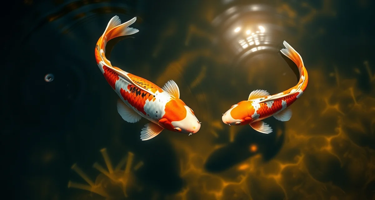 Koi spawning stress indicators and pond management Koi fish spawning in pond water showing stress management challenges and male pursuit behavior during breeding season