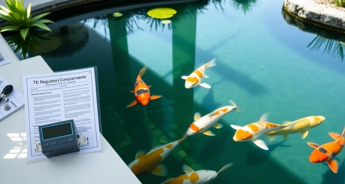 NJDEP koi dealer compliance standards New Jersey koi pond regulations compliance guide showing water quality testing equipment and NJDEP documentation requirements.