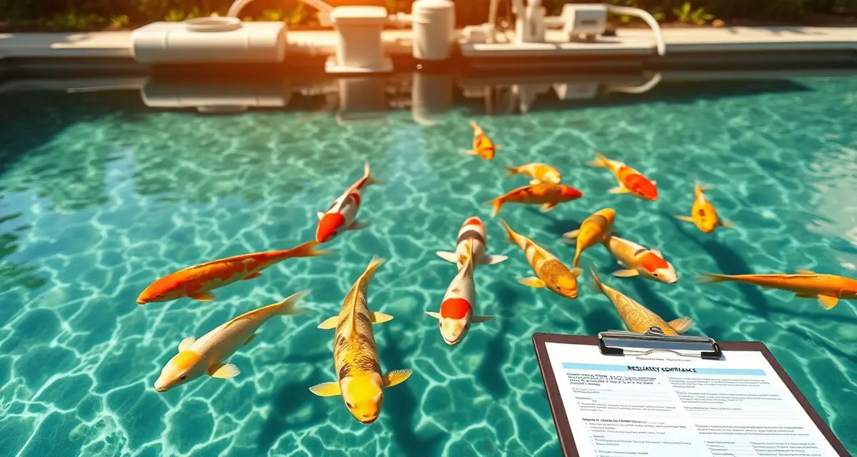 DEC regulatory requirements for New York koi pond management New York koi pond regulations compliance setup showing clear water quality standards and DEC permit documentation requirements for koi keepers