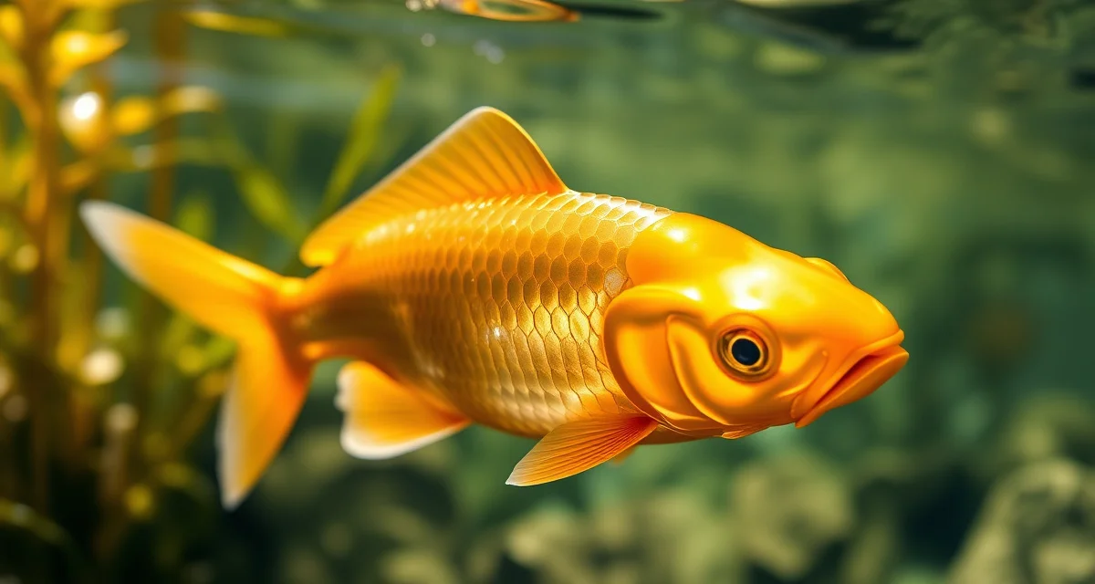 Premium Ogon Koi Health & Water Quality Metallic gold Ogon koi fish displaying brilliant luster in clear, high-quality pond water for optimal fish health