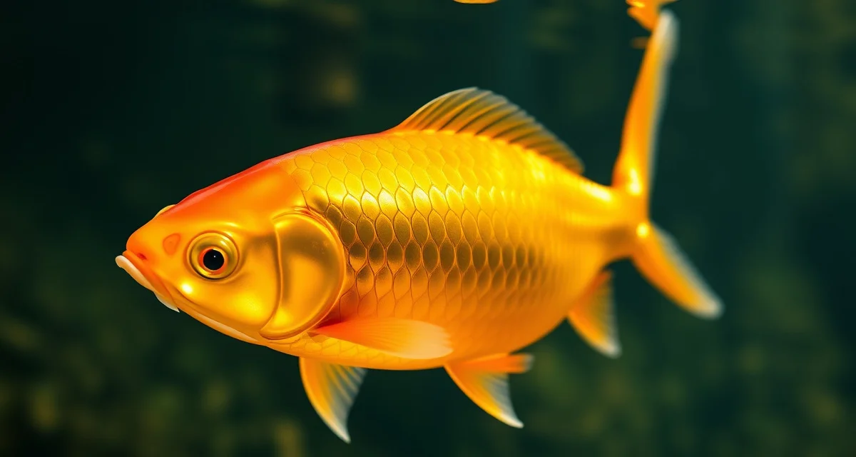 Ogon Koi Scale Health and Treatment Metallic gold ogon koi fish displaying healthy scales in clear pond water, illustrating proper water quality for ogon health.