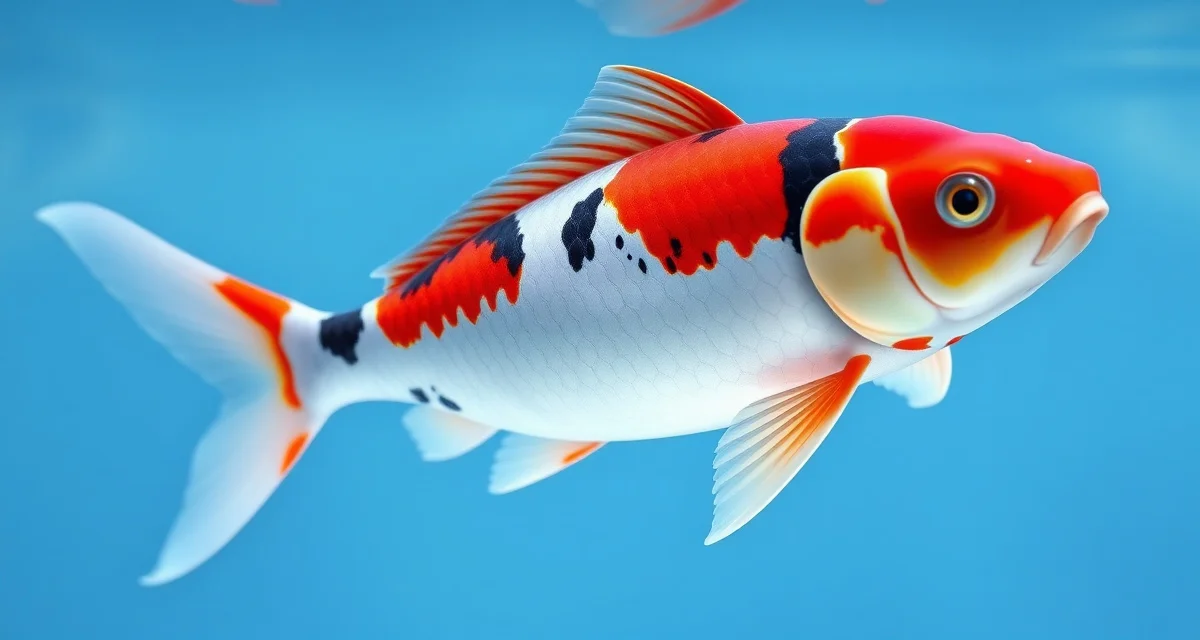 Sanke koi care and water quality analytics Premium Sanke koi fish displaying tri-color pattern in clear water during health tracking and quarantine monitoring.