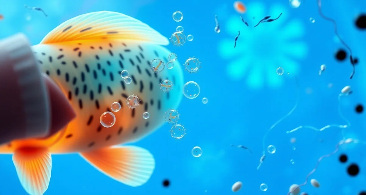 SVC virus illustration for koi pond disease identification Spring viremia of carp SVC microscopic visualization showing viral particles affecting koi fish health and aquatic biosecurity